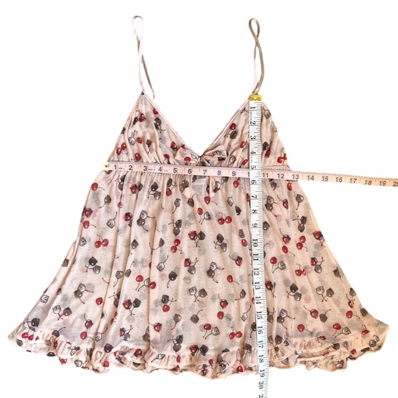 VTG VICTORIAS SECRET Cherry Print Babydoll Cami Tank Top Size M Pink Ruffle - Picture 9 of 9